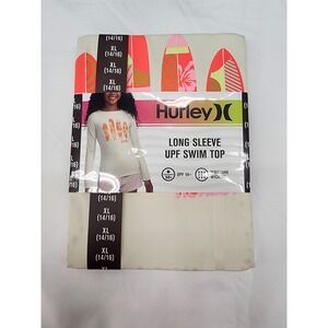 Hurley Girls XL 14/16 Long Sleeve‎ UPF 50+ Swim Top Rash Guard Cream Surfboards